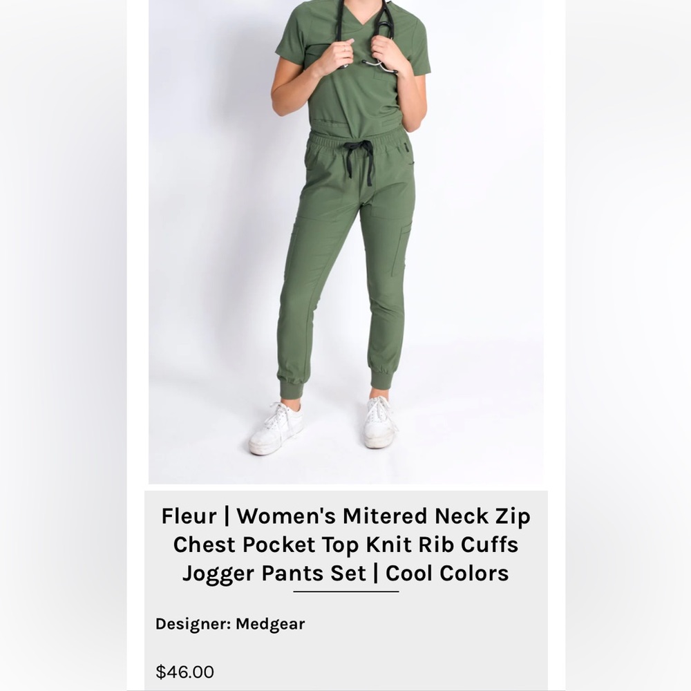 NWT Women’s 2XL Medgear Scrubs Set Olive Green Pocket Top & Jogger Pants